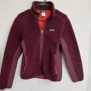 Patagonia Burgundy Fleece Mixed Media Synchilla Zip Up Jacket size Medium